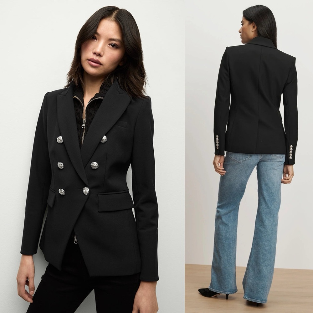 Veronica Beard Miller Dickey Jacket Blazer Black Silver Buttons